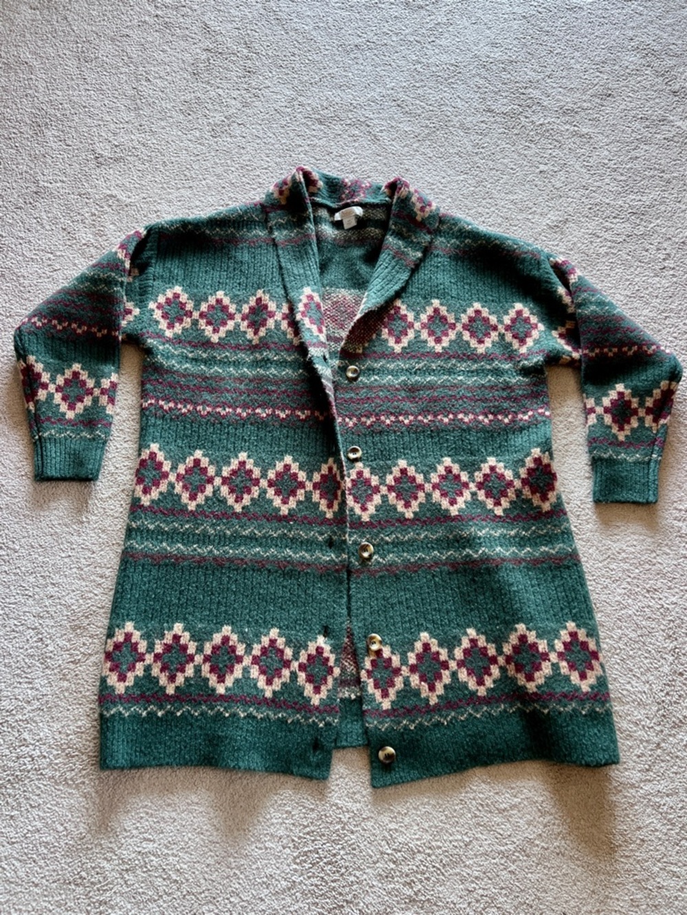 Like New Fair Isle Cardigan Sweater XXL Green Cozy Boho Grandpa Core